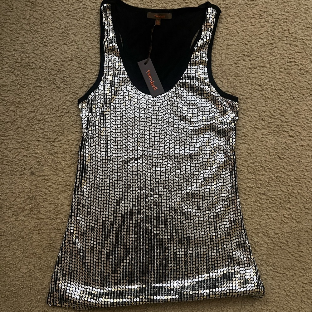 NEW TeenBell Silver Sequin Tank Top